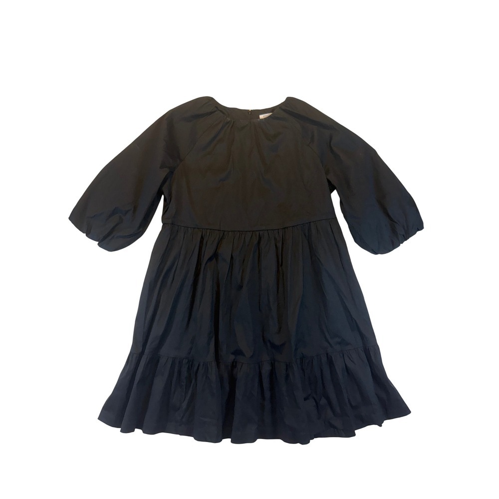Chico's Black Poplin Tiered Mini Dress 3/4 Puff Sleeve Babydoll Size 2 US 12 NWT